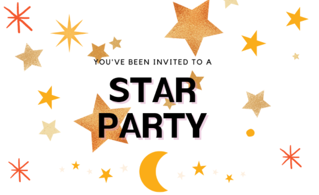 The words: You've been invited to a star party on a background of stars